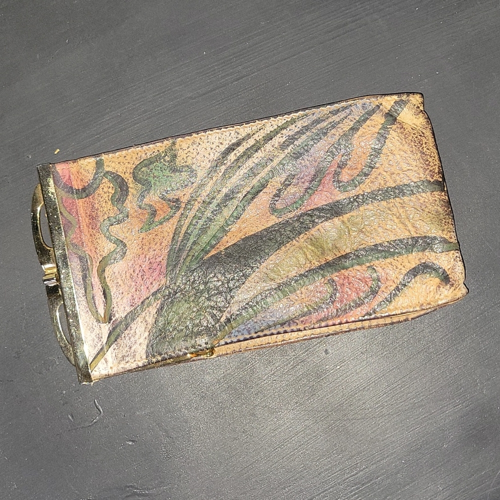 Vintage leather hand painted large wallet